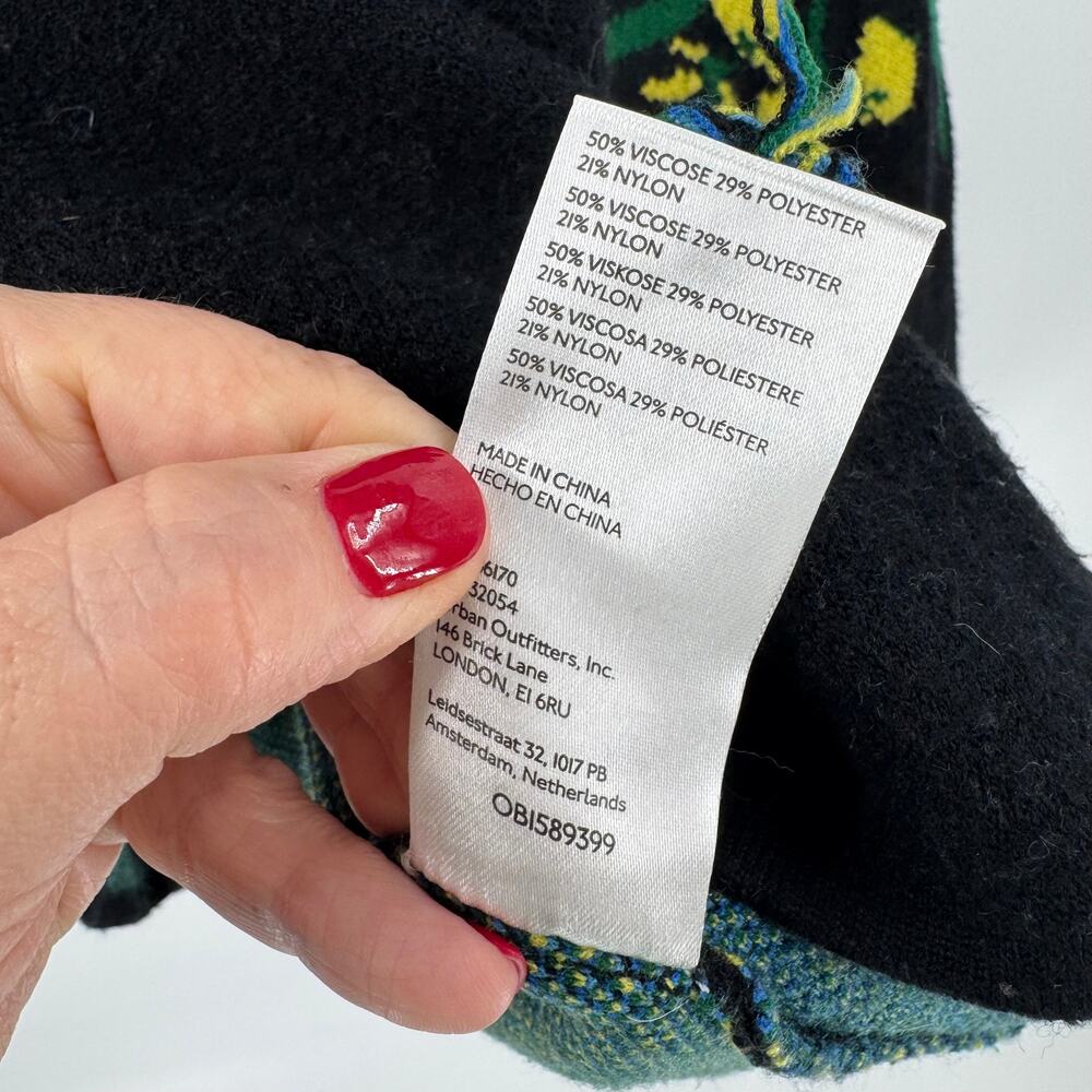 Maeve Anthropologie Black Blue Floral Intarsia Knit Sweater Pullover Women’s S - Picture 5 of 7